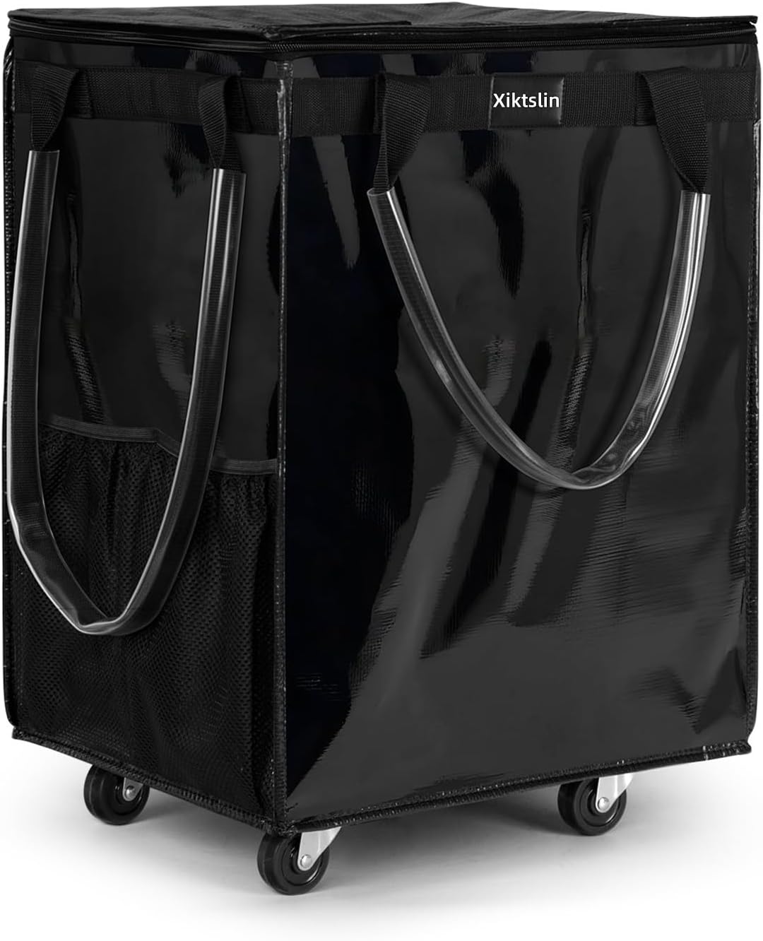 72L Foldable Grocery Bag on 4 Wheels – Heavy Duty 76lbs Capacity Rolling Tote with 360° Swivel Wheels & Water-Resistant Top