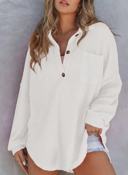 🔥LAST 4 HOURS 57% OFF -🔥Women's Waffle Knit Henley Button Shirt Jacket(BUY 2 FREE SHIPPING)