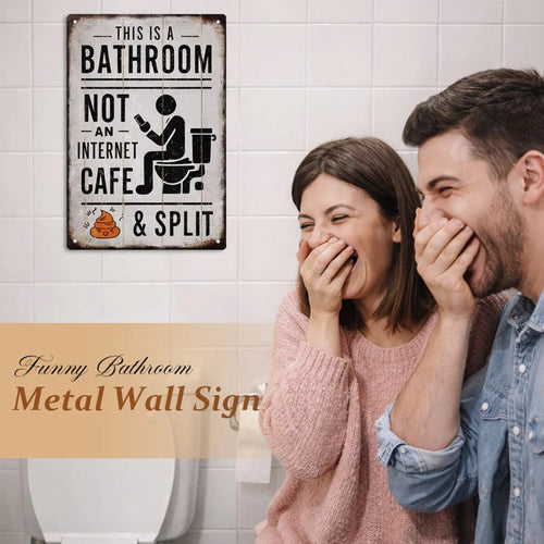 "This Is a Bathroom, Not an Internet Café" Funny Metal Wall Sign 🚽😂