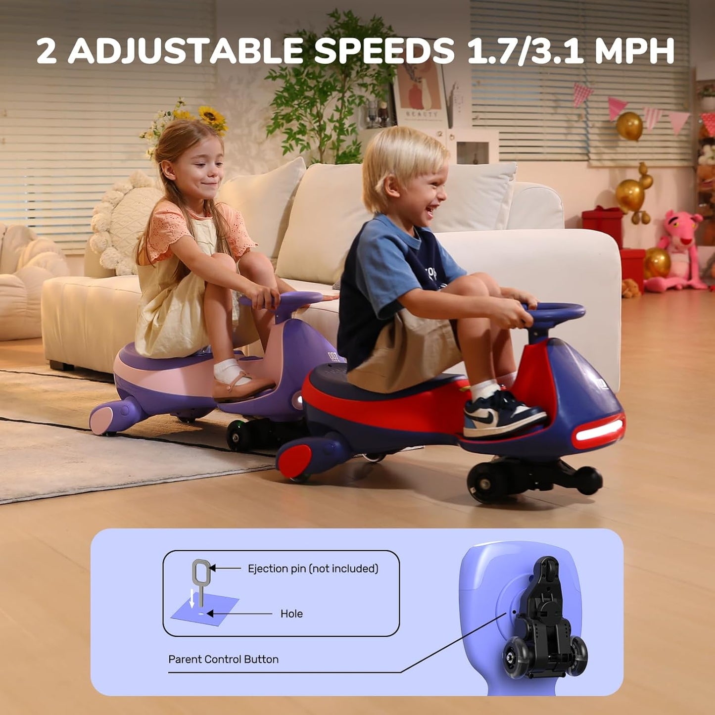 🎉Grand Opening – 50% Off!⏰️ N7 Classic Electric Wiggle Car with Pedal, Rechargeable Battery, Ride on Toys, Swing Car, 2 Speeds, Anti-Rollover, Flashing Light Wheels, Bluetooth, for Ages 3 and Up, 150 Lbs, Pink