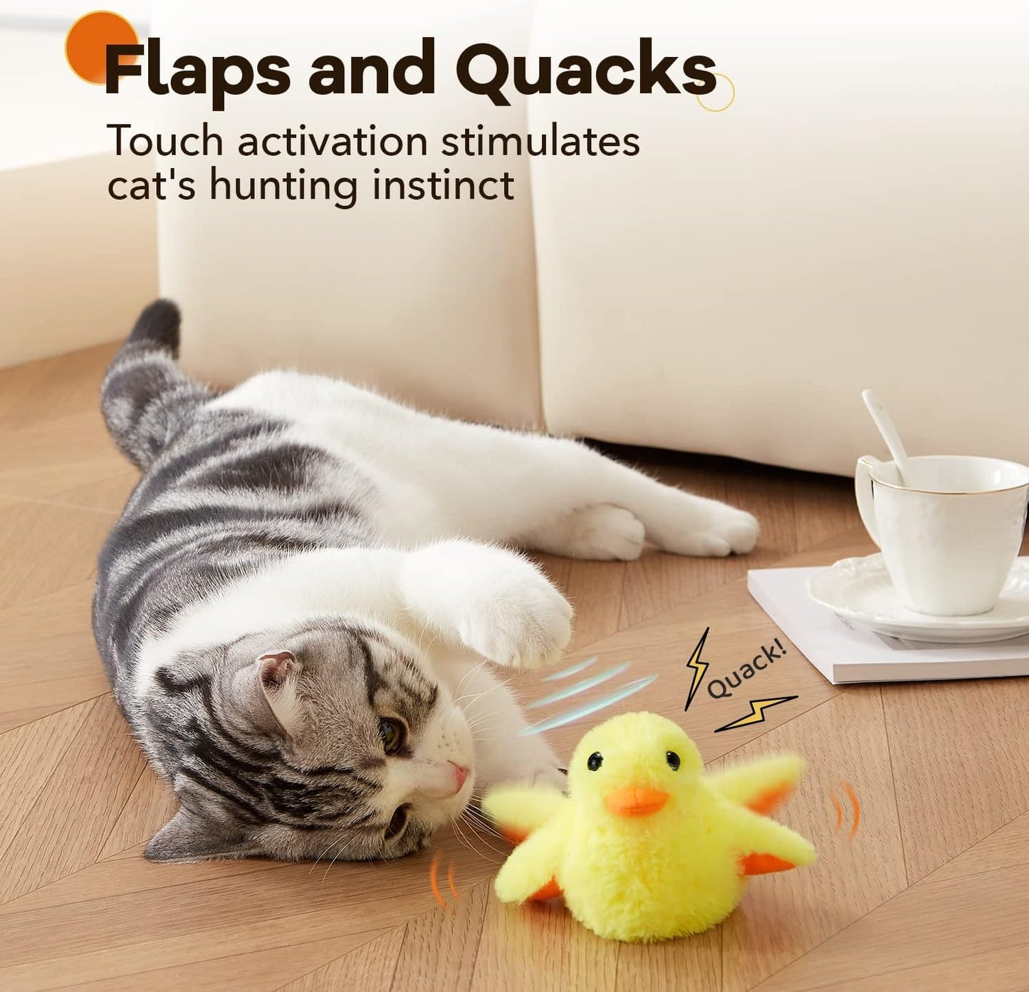 Potaroma Cat Toys Rechargeable Flapping Bird Sparrow, Lifelike Chirp Tweet, Touch Activated Kitten Toy Interactive Cat Exercise Toys for All Breeds Cat Kicker Catnip Toys 4.0 Inches
