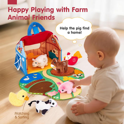 🎉Grand Opening – 50% Off!⏰️ 🐄 Baby Sensory Surprise Barn | Montessori Farm Toys with Real Sounds for 6–12 Months
