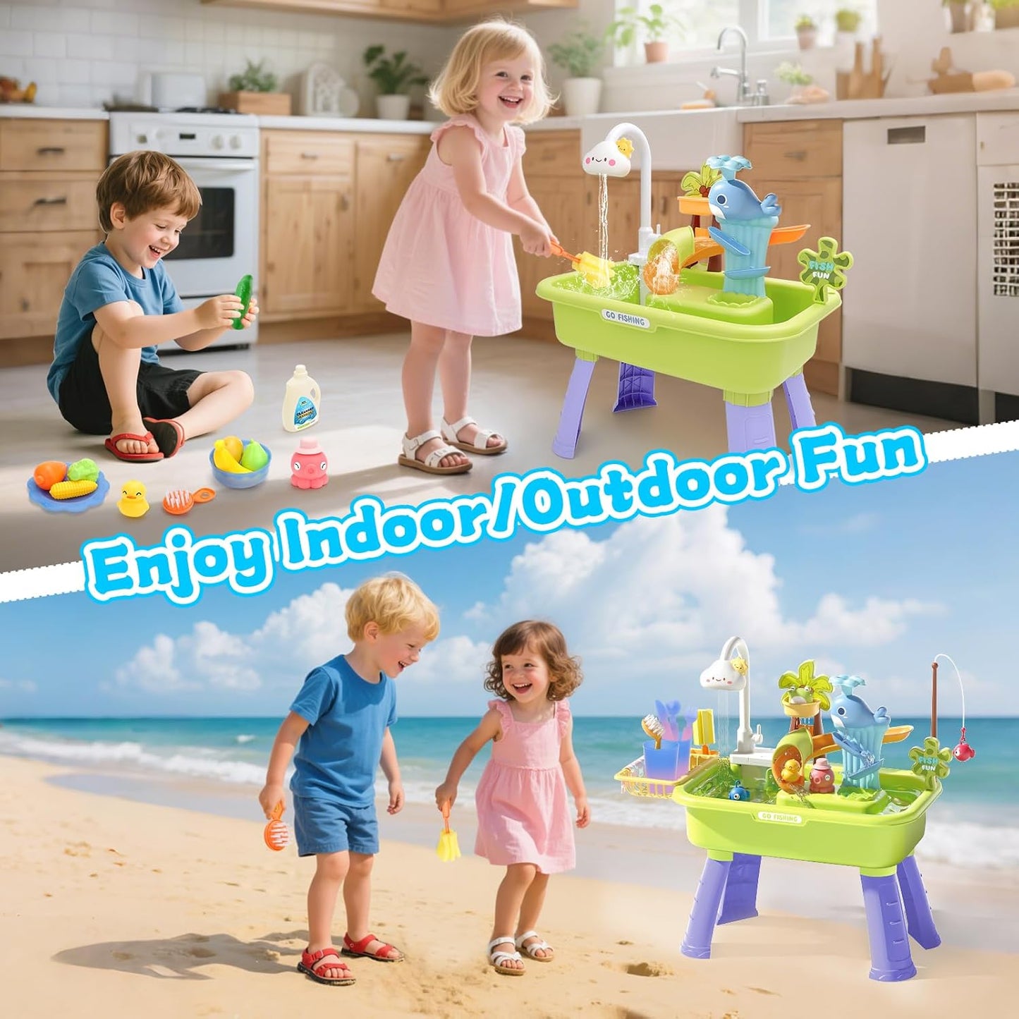 4-in-1 Magic Water & Sand Activity Table | Interactive Play Sink Set 🦀💧