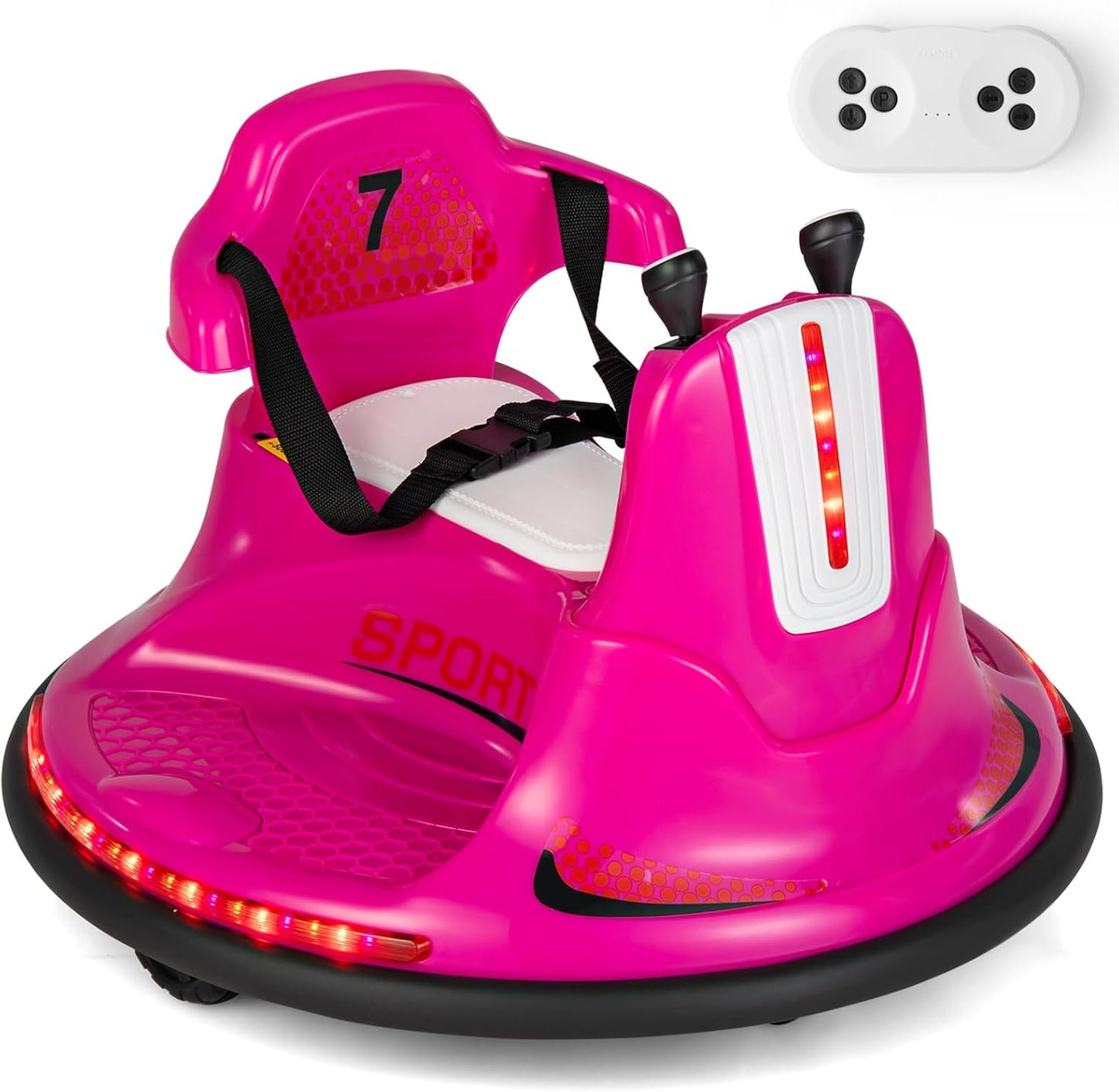 Costzon 12V Kids Ride On Bumper Car, Electric Bumper Car w/Dual Joysticks, Remote Control, 360° Spin, Slow Start Function, LED Lights & Fun Music, Adjustable Safety Belt, Soft Bumper (Pink)