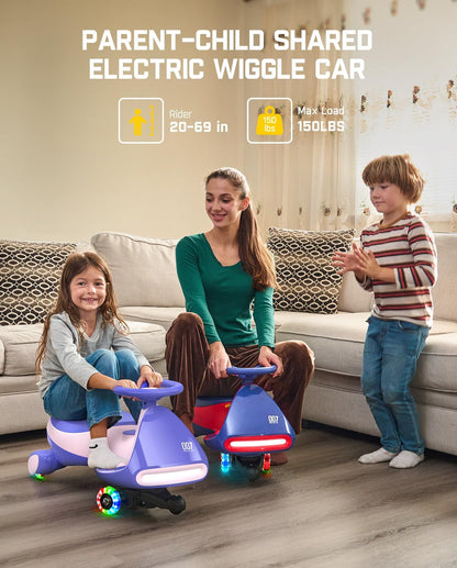 🎉Grand Opening – 50% Off!⏰️ N7 Classic Electric Wiggle Car with Pedal, Rechargeable Battery, Ride on Toys, Swing Car, 2 Speeds, Anti-Rollover, Flashing Light Wheels, Bluetooth, for Ages 3 and Up, 150 Lbs, Pink