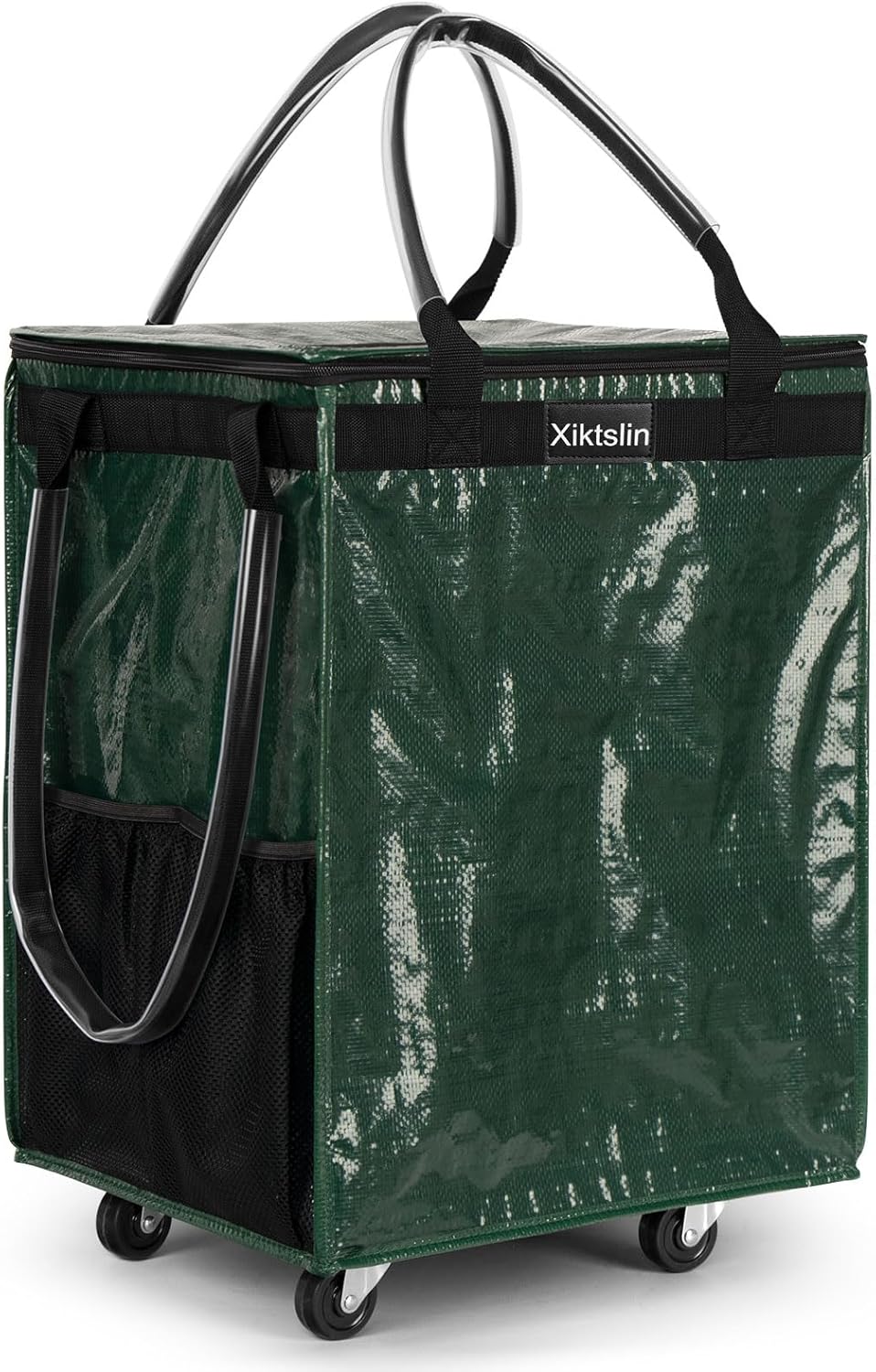 72L Foldable Grocery Bag on 4 Wheels – Heavy Duty 76lbs Capacity Rolling Tote with 360° Swivel Wheels & Water-Resistant Top