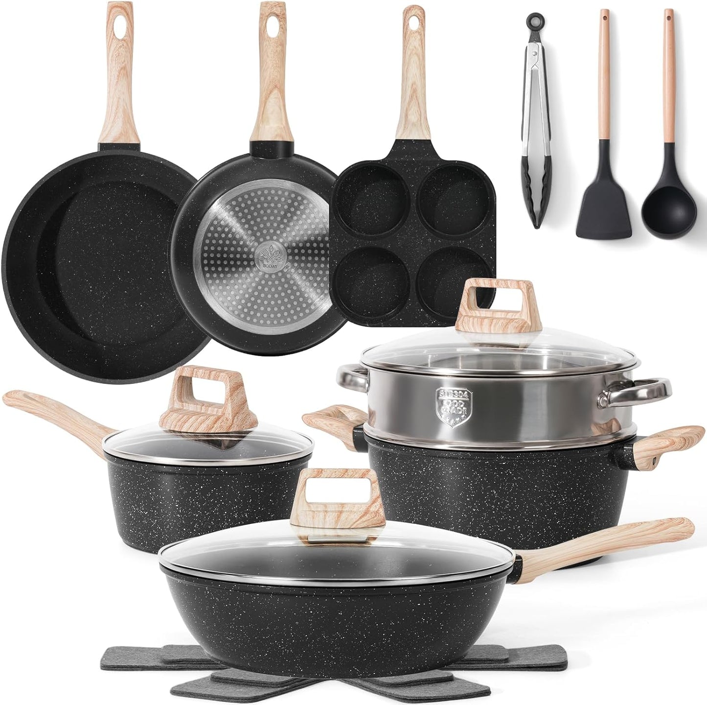 13-Piece Non-Stick Granite Cookware Set – Safe, Non-Toxic & Durable Pots & Pans Set for Healthier Cooking