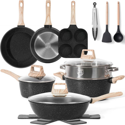 13-Piece Non-Stick Granite Cookware Set – Safe, Non-Toxic & Durable Pots & Pans Set for Healthier Cooking