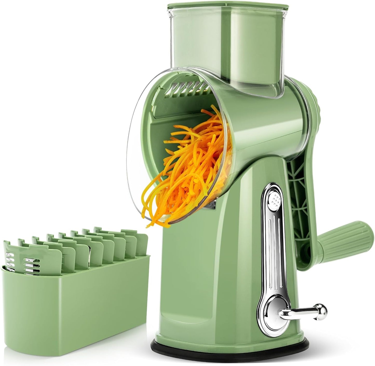 Hand Crank Cheese Grater – Multi-Purpose Rotary Shredder with 5 Blades & Suction Base