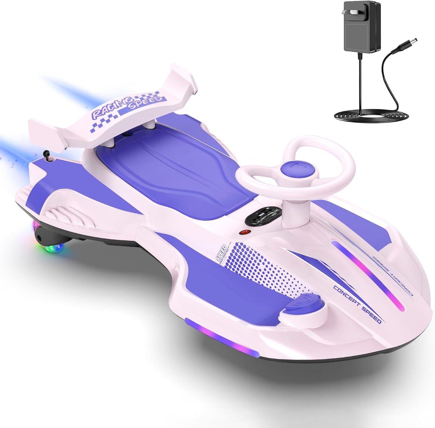 ⏰ LAST DAY 80% OFF  12V Electric Wiggle Car with Pedal for Kids, Rechargeable 2 in 1 Swing Car, Drifting Ride On Toys with Backrest, Anti-Rollover, Spray, Flashing Light, Music, for Ages 3 and Up (Pink)