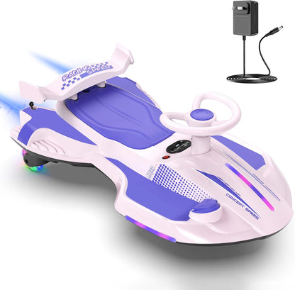 ⏰ LAST DAY 80% OFF  12V Electric Wiggle Car with Pedal for Kids, Rechargeable 2 in 1 Swing Car, Drifting Ride On Toys with Backrest, Anti-Rollover, Spray, Flashing Light, Music, for Ages 3 and Up (Pink)