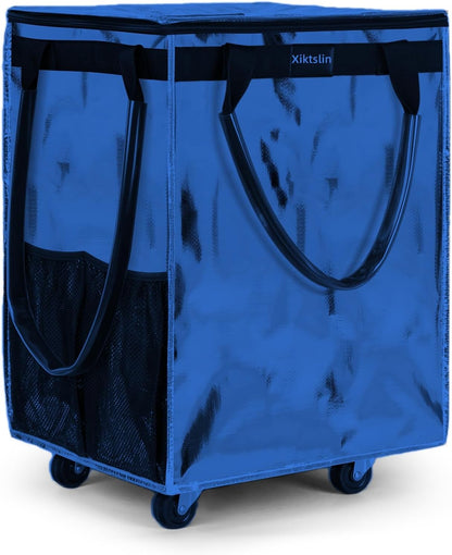 72L Foldable Grocery Bag on 4 Wheels – Heavy Duty 76lbs Capacity Rolling Tote with 360° Swivel Wheels & Water-Resistant Top