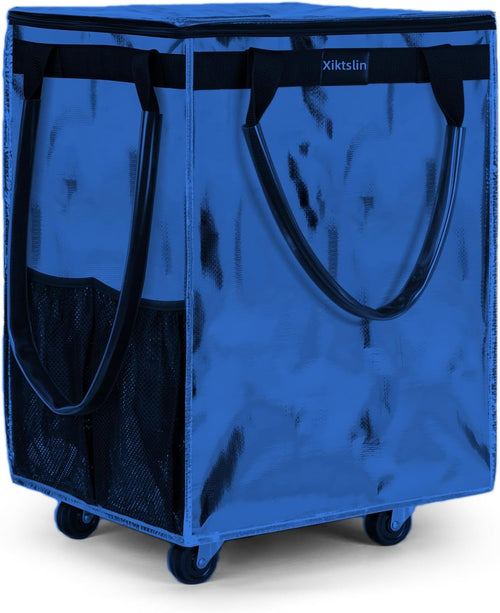72L Foldable Grocery Bag on 4 Wheels – Heavy Duty 76lbs Capacity Rolling Tote with 360° Swivel Wheels & Water-Resistant Top