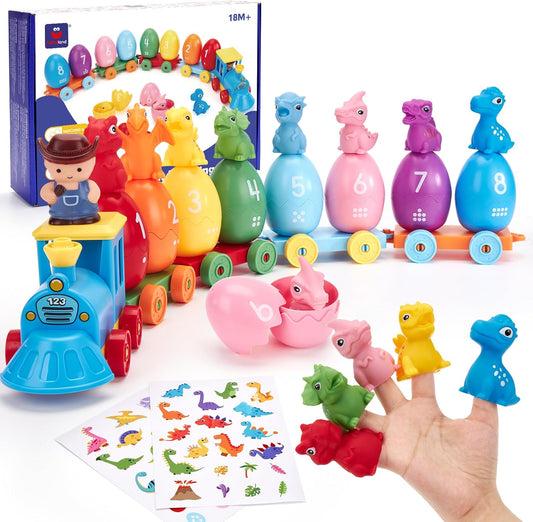 Toddler Learning Toys for 2 3 Year Old-Counting Matching & Sorting Activity Montessori Train Set with Farm Animals Finger Puppets Keys to Lock and Unlock Barn Birthday Easter Basket Stuffers