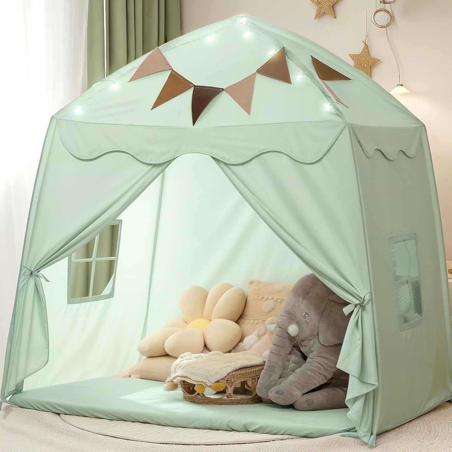 Extra Large Kids Play Tent with Star Lights & Flags ⛺✨