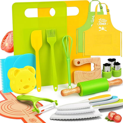 Montessori Kids Kitchen Tool Set | Safe Knives for Real Cooking 21 Pcs 🔪