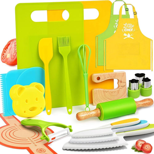 Montessori Kids Kitchen Tool Set | Safe Knives for Real Cooking 21 Pcs 🔪