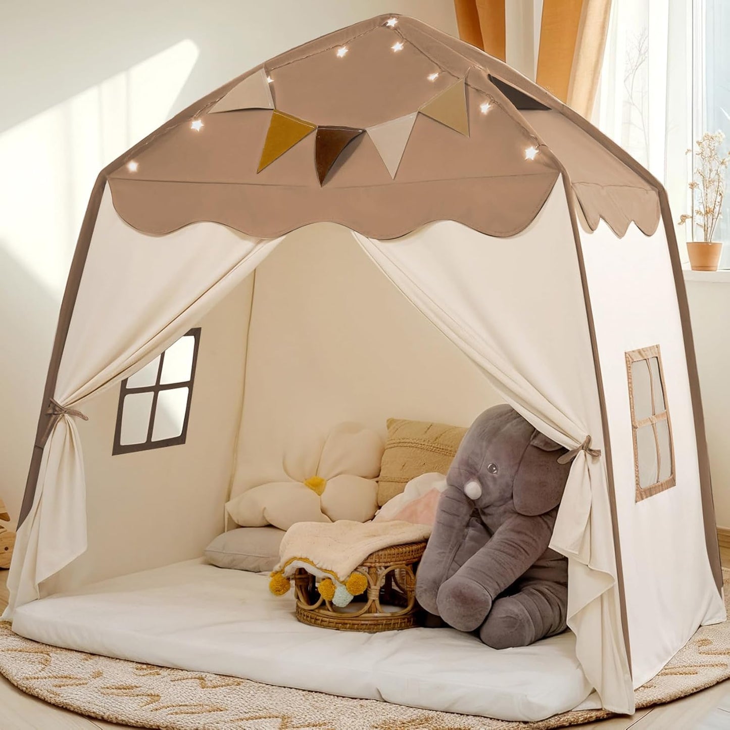 Extra Large Kids Play Tent with Star Lights & Flags ⛺✨