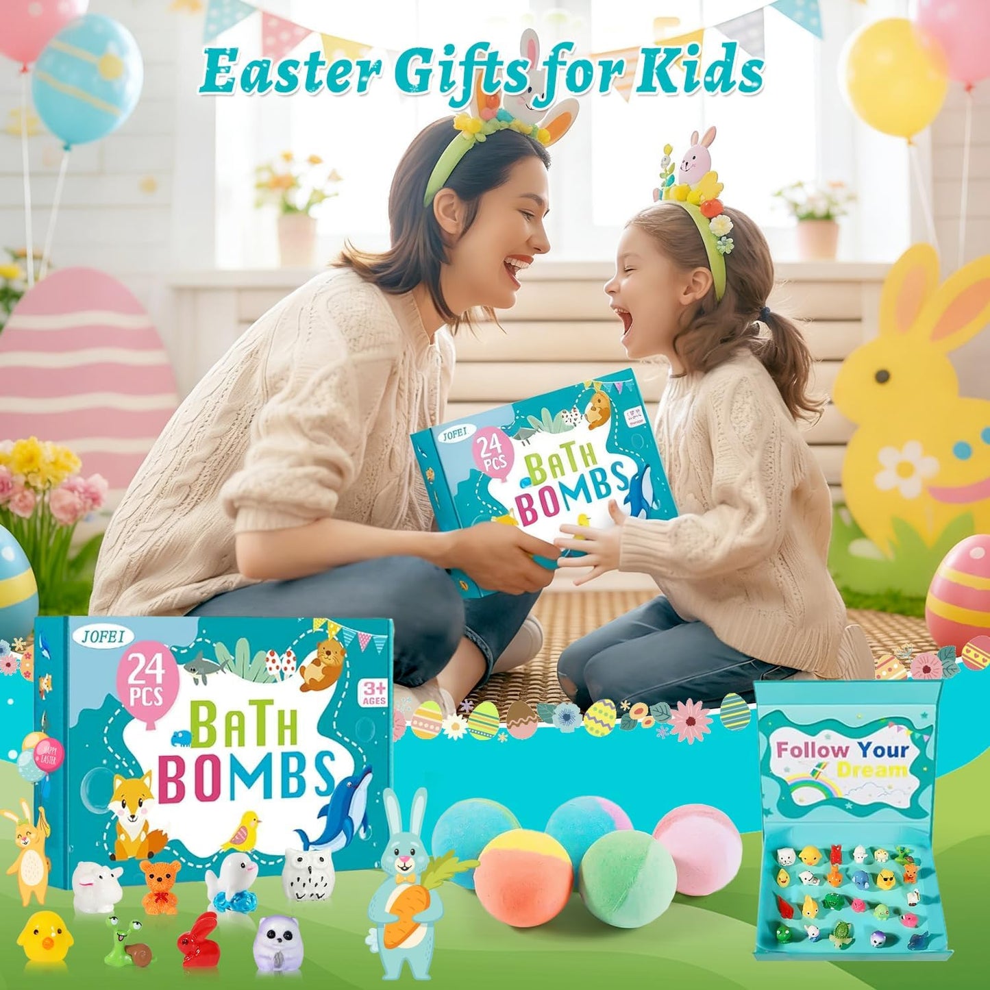 🎁 Bath Bombs for Kids with Surprise Inside  | 24-Pack Gift Set with Hidden Toys🐰