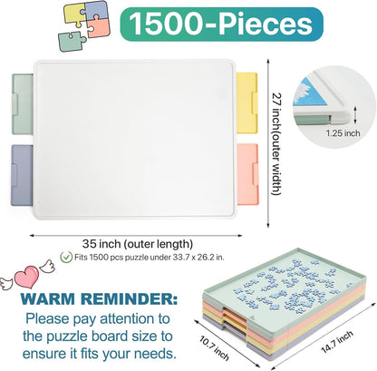 ⏰ LAST DAY 65% OFF 💥 1500 Pieces Rotating Plastic Puzzle Board with Drawers and Cover, 35"x27" Portable Spinning Jigsaw Puzzle Table for Adults, Upgraded Lazy Susan, Ideal Gift for Mum