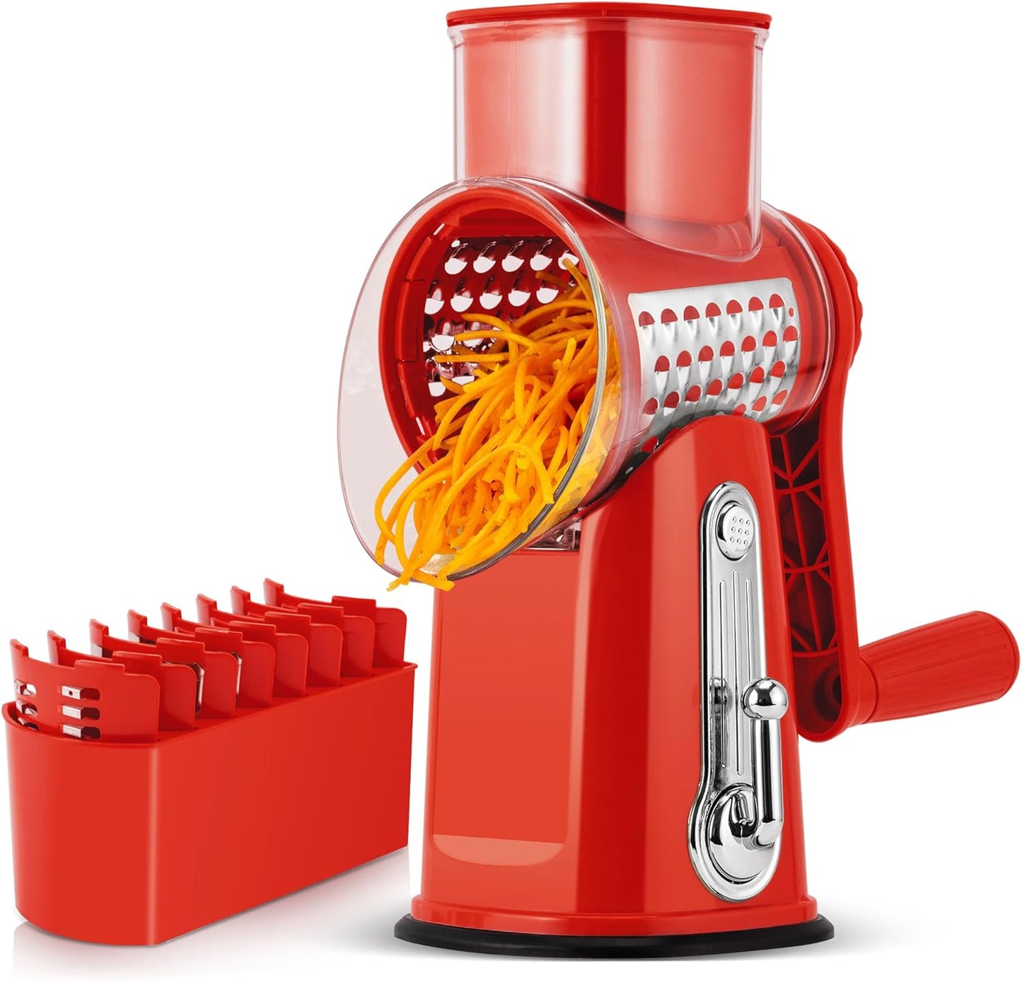 Hand Crank Cheese Grater – Multi-Purpose Rotary Shredder with 5 Blades & Suction Base