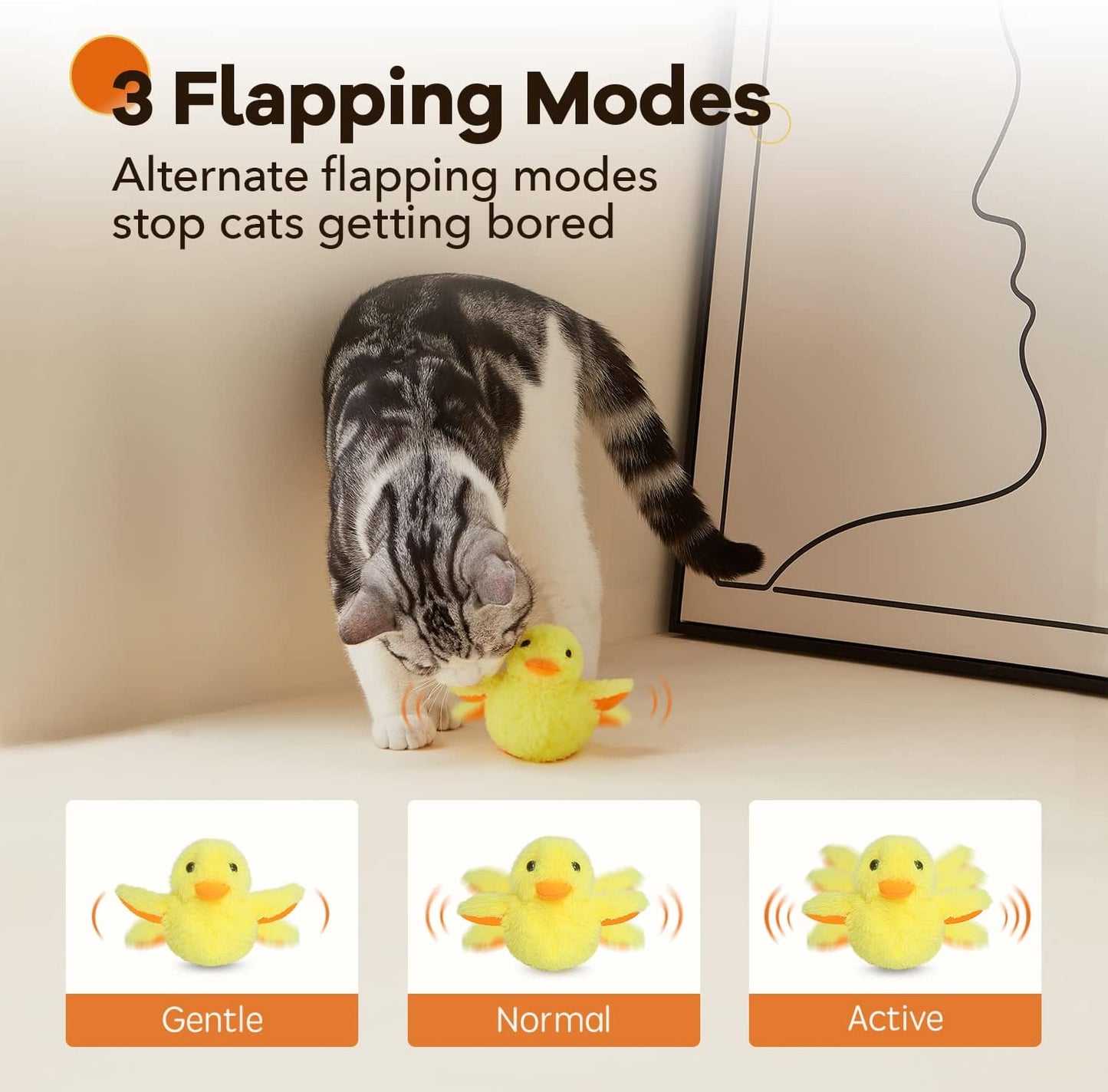 Potaroma Cat Toys Rechargeable Flapping Bird Sparrow, Lifelike Chirp Tweet, Touch Activated Kitten Toy Interactive Cat Exercise Toys for All Breeds Cat Kicker Catnip Toys 4.0 Inches