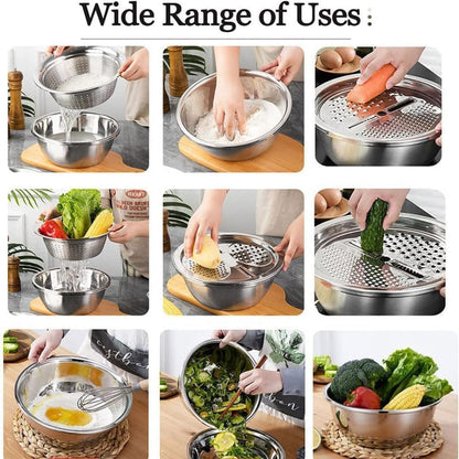 3-in-1 Multifunctional Stainless Steel Slicer – Grater, Chopper, & Julienne Slicer for Easy Meal Prep 🍏🍝🍕