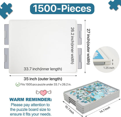 ⏰ LAST DAY 65% OFF 💥 1500 Pieces Rotating Plastic Puzzle Board with Drawers and Cover, 35"x27" Portable Spinning Jigsaw Puzzle Table for Adults, Upgraded Lazy Susan, Ideal Gift for Mum