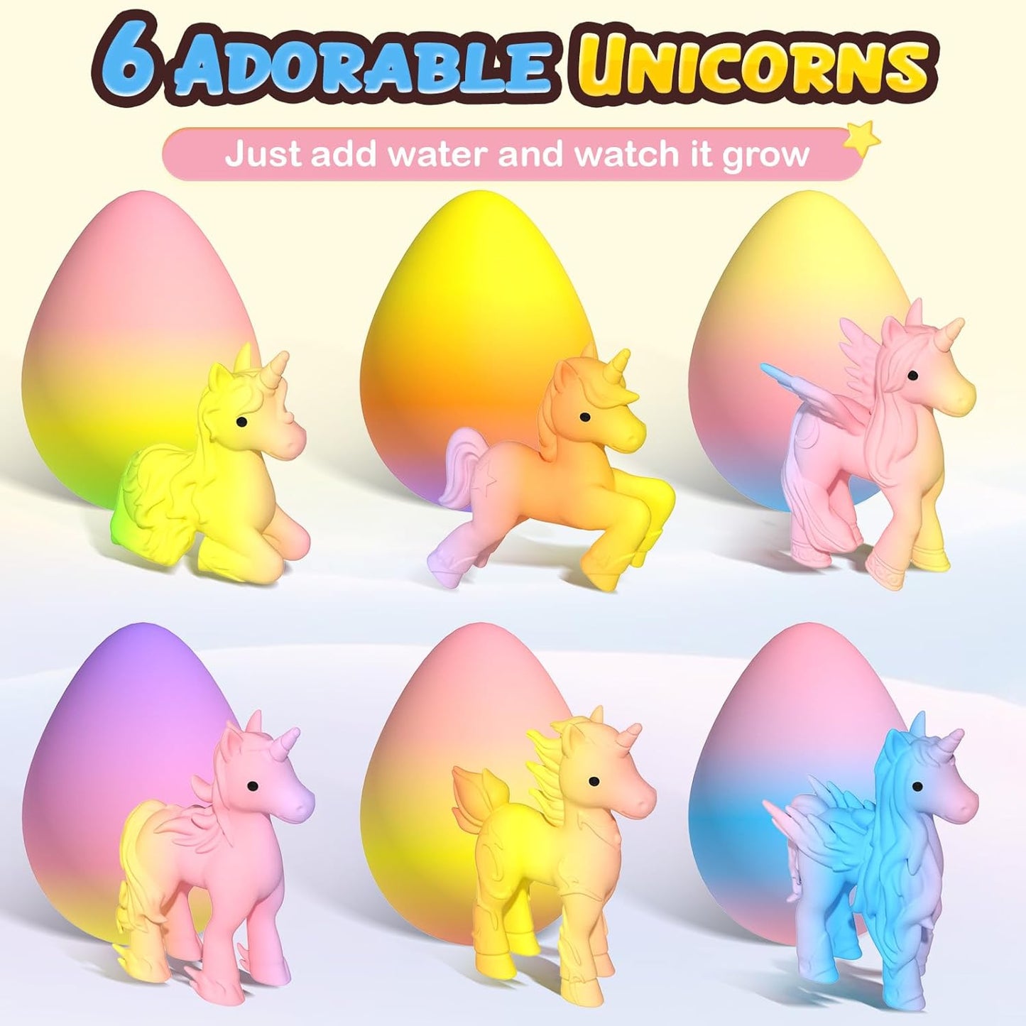 🎁 Unicorn Hatching Rainbow Eggs for Kids - 6 Pack Unicorn Toys Craft Kits for Boys & Girls