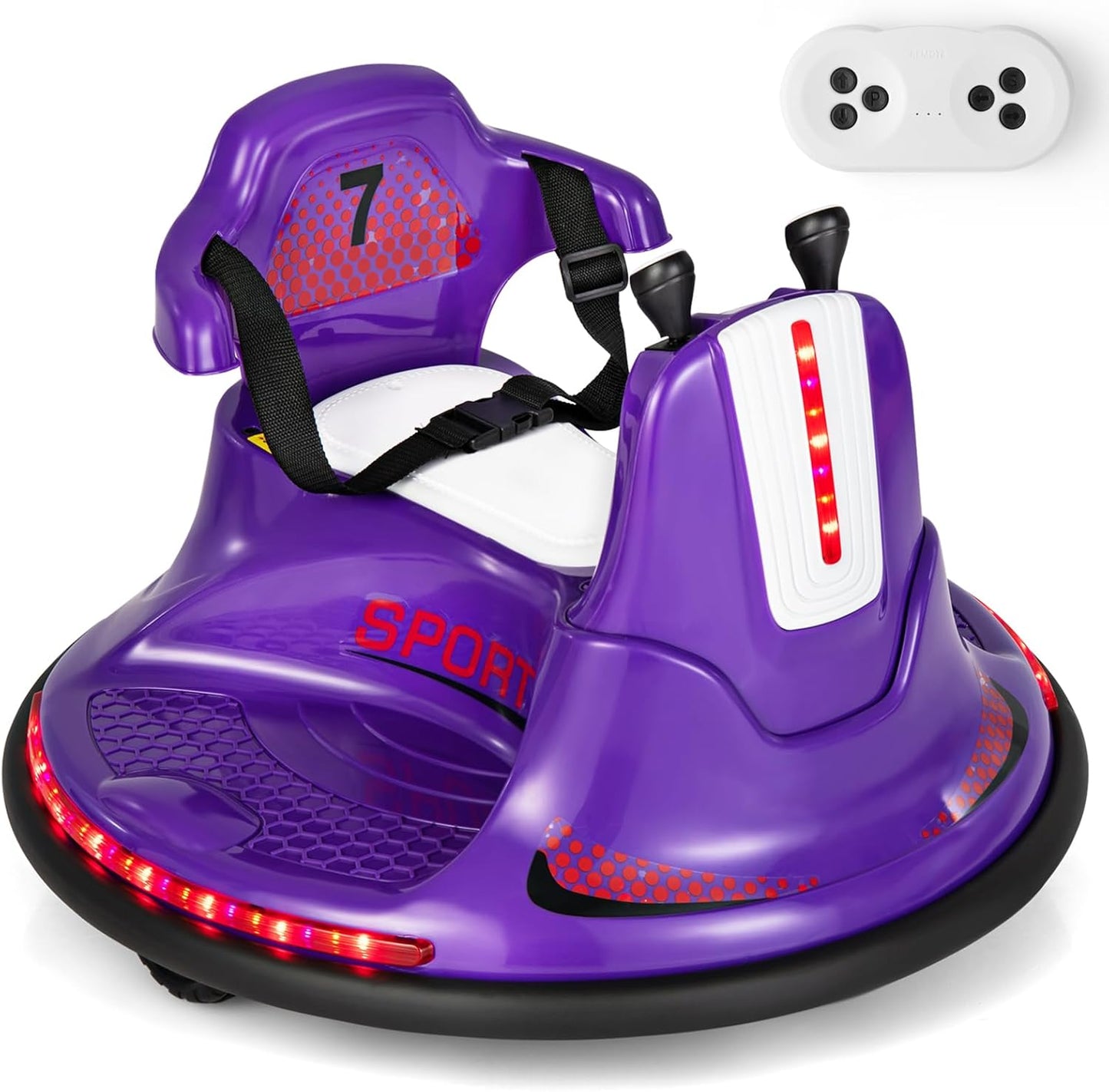 Costzon 12V Kids Ride On Bumper Car, Electric Bumper Car w/Dual Joysticks, Remote Control, 360° Spin, Slow Start Function, LED Lights & Fun Music, Adjustable Safety Belt, Soft Bumper (Pink)