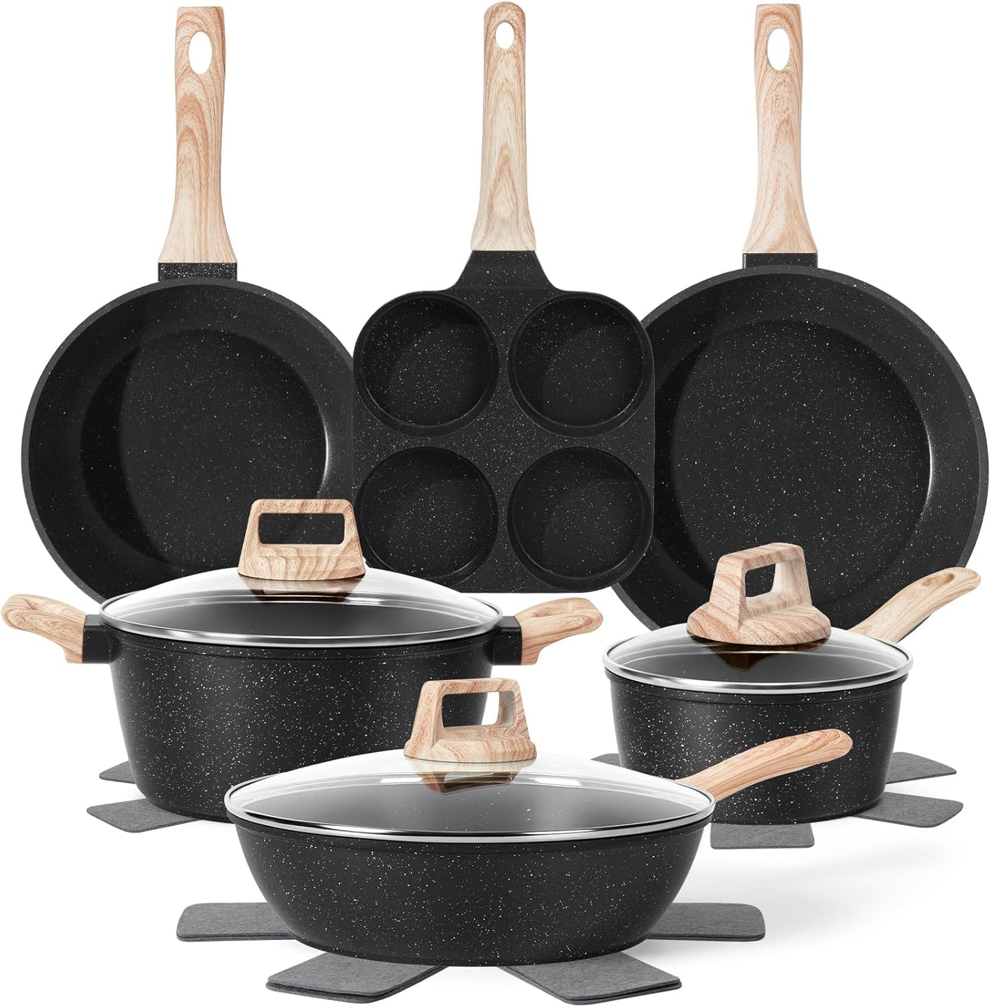 13-Piece Non-Stick Granite Cookware Set – Safe, Non-Toxic & Durable Pots & Pans Set for Healthier Cooking