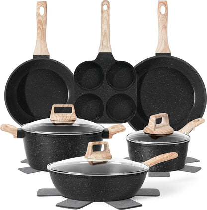 13-Piece Non-Stick Granite Cookware Set – Safe, Non-Toxic & Durable Pots & Pans Set for Healthier Cooking