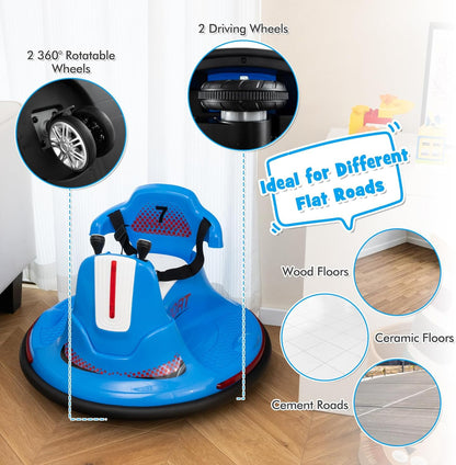 Costzon 12V Kids Ride On Bumper Car, Electric Bumper Car w/Dual Joysticks, Remote Control, 360° Spin, Slow Start Function, LED Lights & Fun Music, Adjustable Safety Belt, Soft Bumper (Pink)