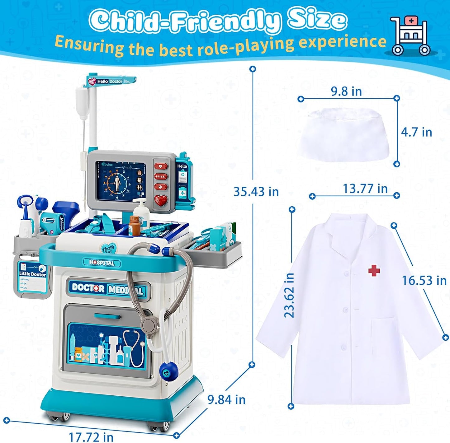 Kids Interactive Doctor Play Station | With Trolley, Stethoscope & Dress-Up 🩺