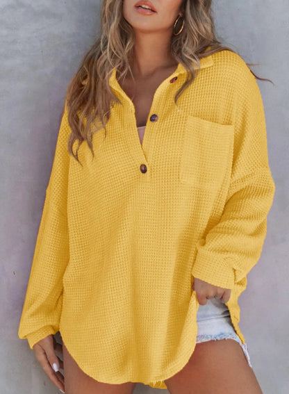 🔥LAST 4 HOURS 57% OFF -🔥Women's Waffle Knit Henley Button Shirt Jacket(BUY 2 FREE SHIPPING)
