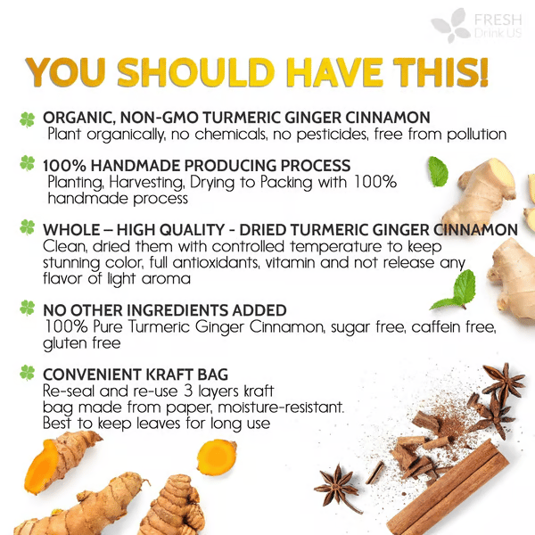 🔥Last day clearance💝100% Natural Turmeric Ginger Cinnamon Tea