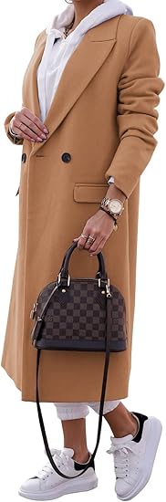 Women's Double Breasted Pea Coat Lapel Wool Blend Long Trench Jacket (🔥Same as in the video)