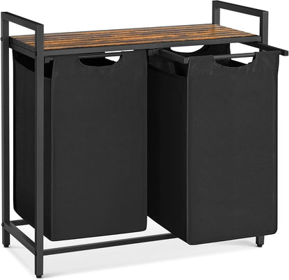 2-Compartment Laundry Hamper with Shelf - 92L Large Capacity Sorter with Removable Bags