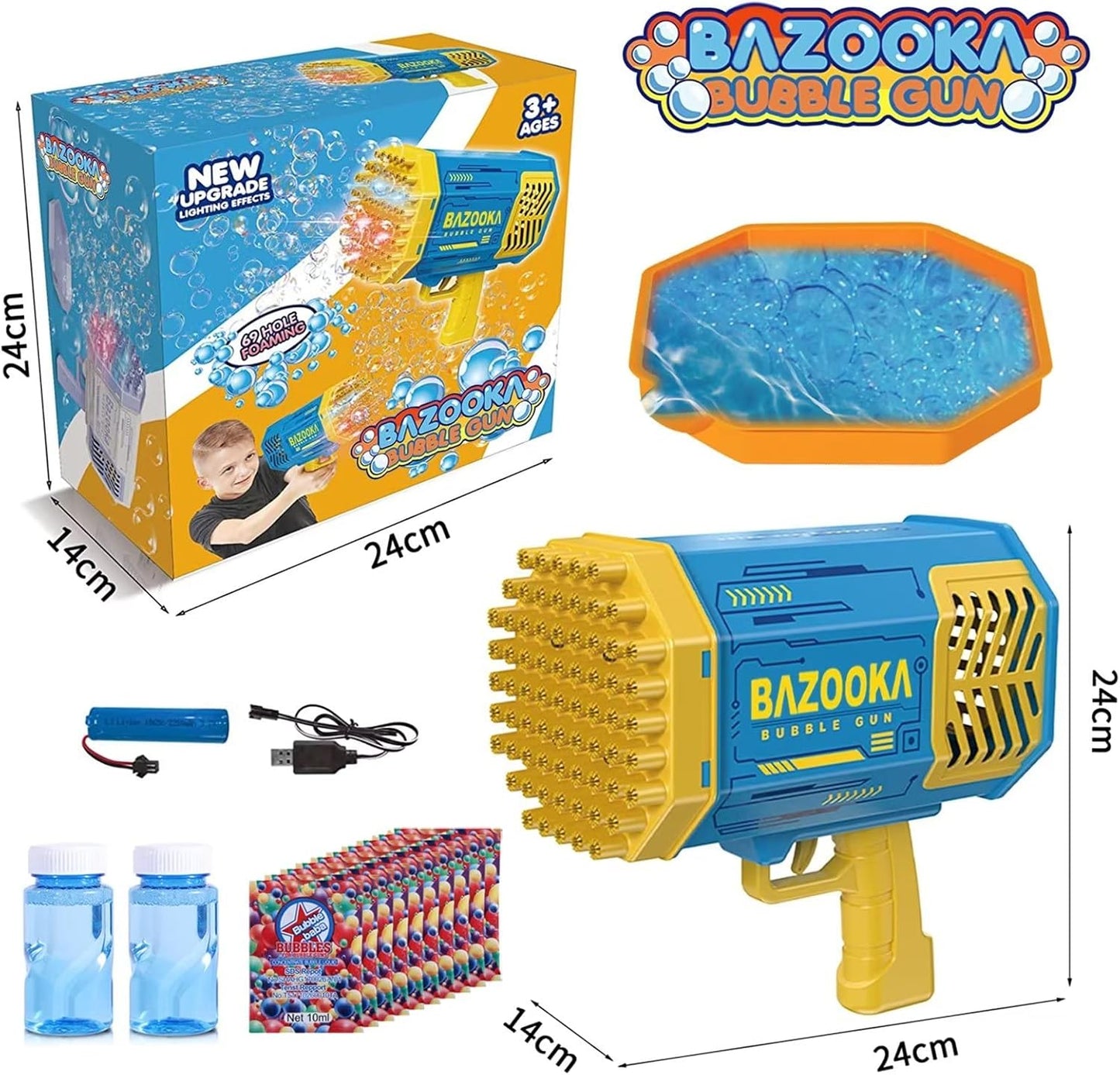 Bubble Gun, 69 Holes Bubble Machine Bubbles Kids Toys for Boys Girls Age 3 4 5 6 7 8 9 10 11 12 Year Old, Summer Outdoor Toy Birthday Wedding Party Halloween Favors