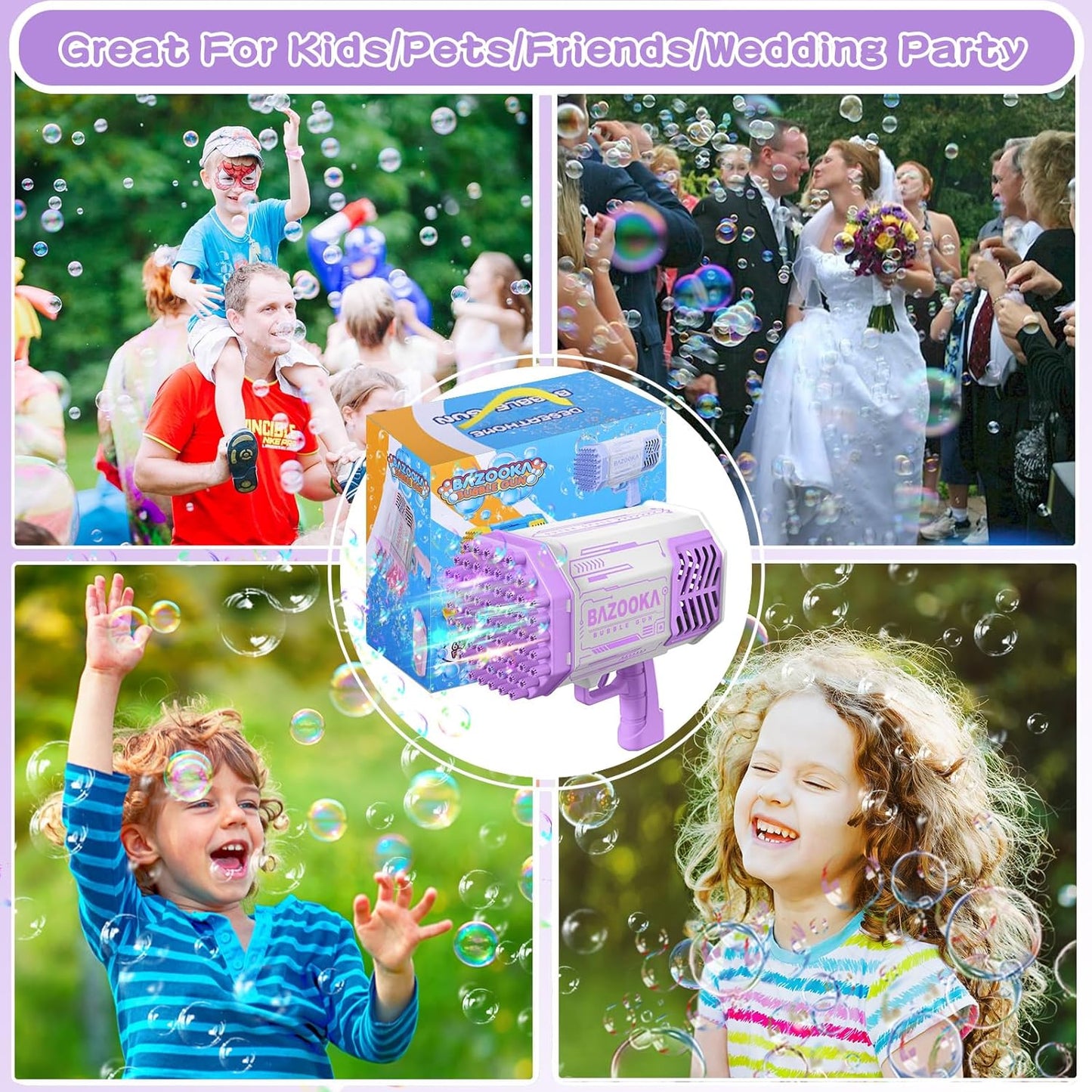 Bubble Gun, 69 Holes Bubble Machine Bubbles Kids Toys for Boys Girls Age 3 4 5 6 7 8 9 10 11 12 Year Old, Summer Outdoor Toy Birthday Wedding Party Halloween Favors