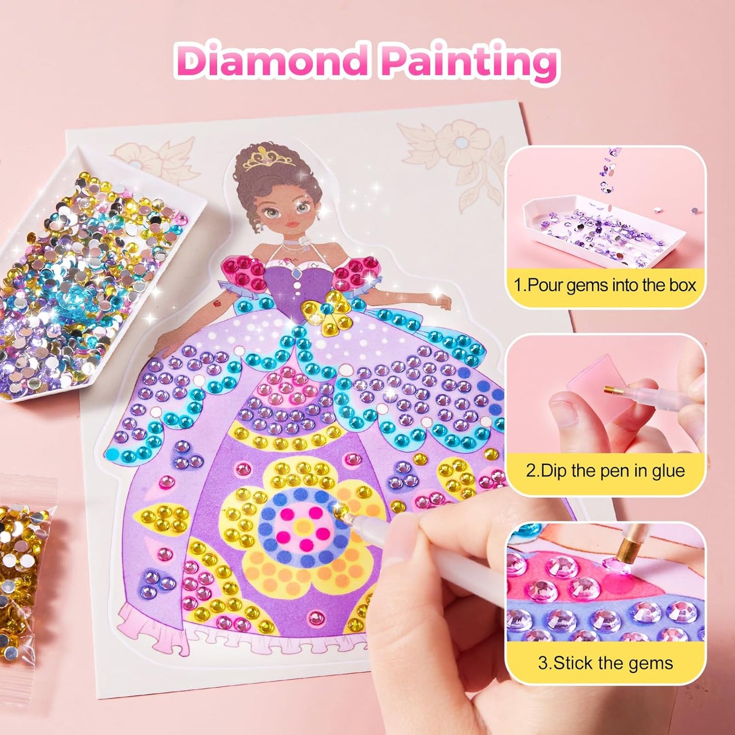 🎁 4 in 1 Princess Art Craft Kits, Foil Crafts Art Fun & Gem Painting 🐰