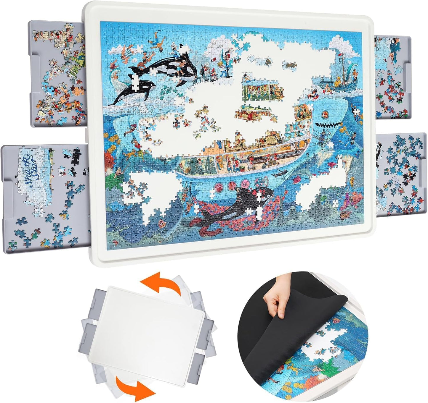 ⏰ LAST DAY 65% OFF 💥 1500 Pieces Rotating Plastic Puzzle Board with Drawers and Cover, 35"x27" Portable Spinning Jigsaw Puzzle Table for Adults, Upgraded Lazy Susan, Ideal Gift for Mum
