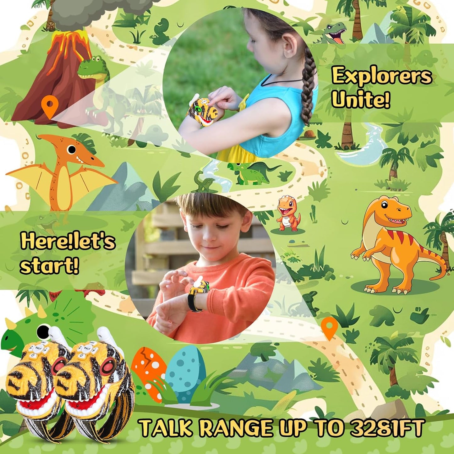 ⏰ LAST DAY 60% OFF 💥 Walkie Talkies for Kids 2 Packs, Kids Toys for Boys Girls Aged 3 to 8 Years Old for Outdoor Adventure, Camping, Halloween, Christmas, Birthday Gifts (Blue, Dinosaur)