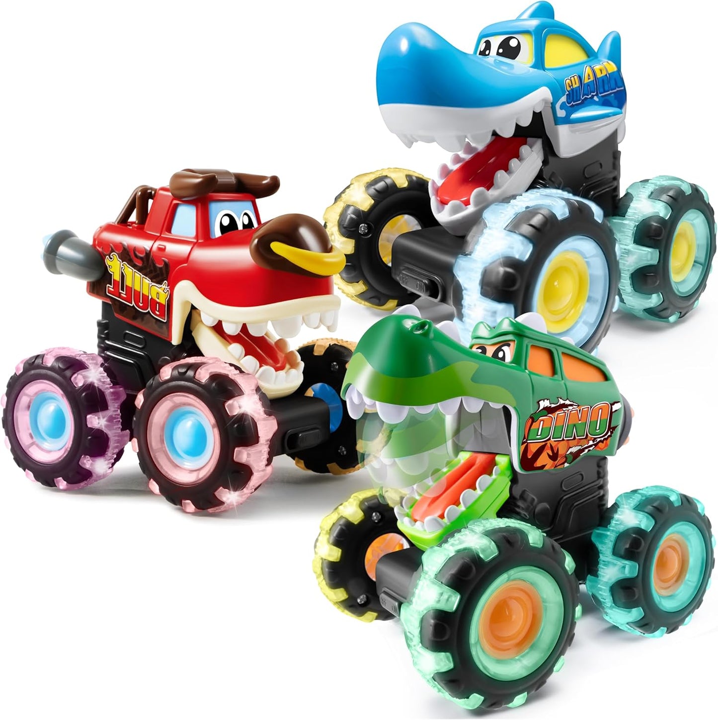 💥 3 Pack Monster Truck Toy | Motion Activated Light Up Cars for Toddlers