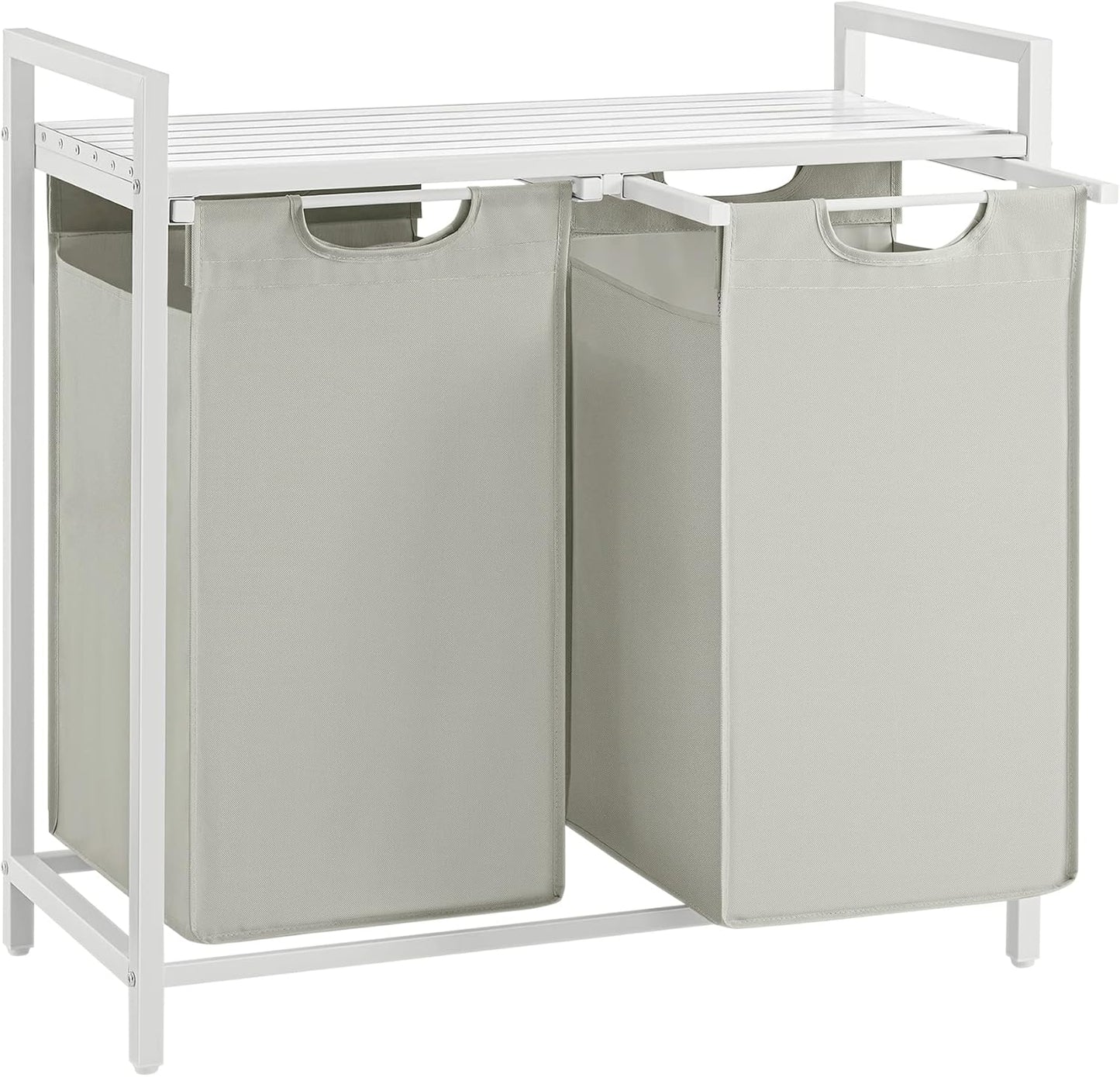 2-Compartment Laundry Hamper with Shelf - 92L Large Capacity Sorter with Removable Bags