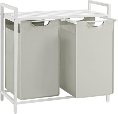 2-Compartment Laundry Hamper with Shelf - 92L Large Capacity Sorter with Removable Bags