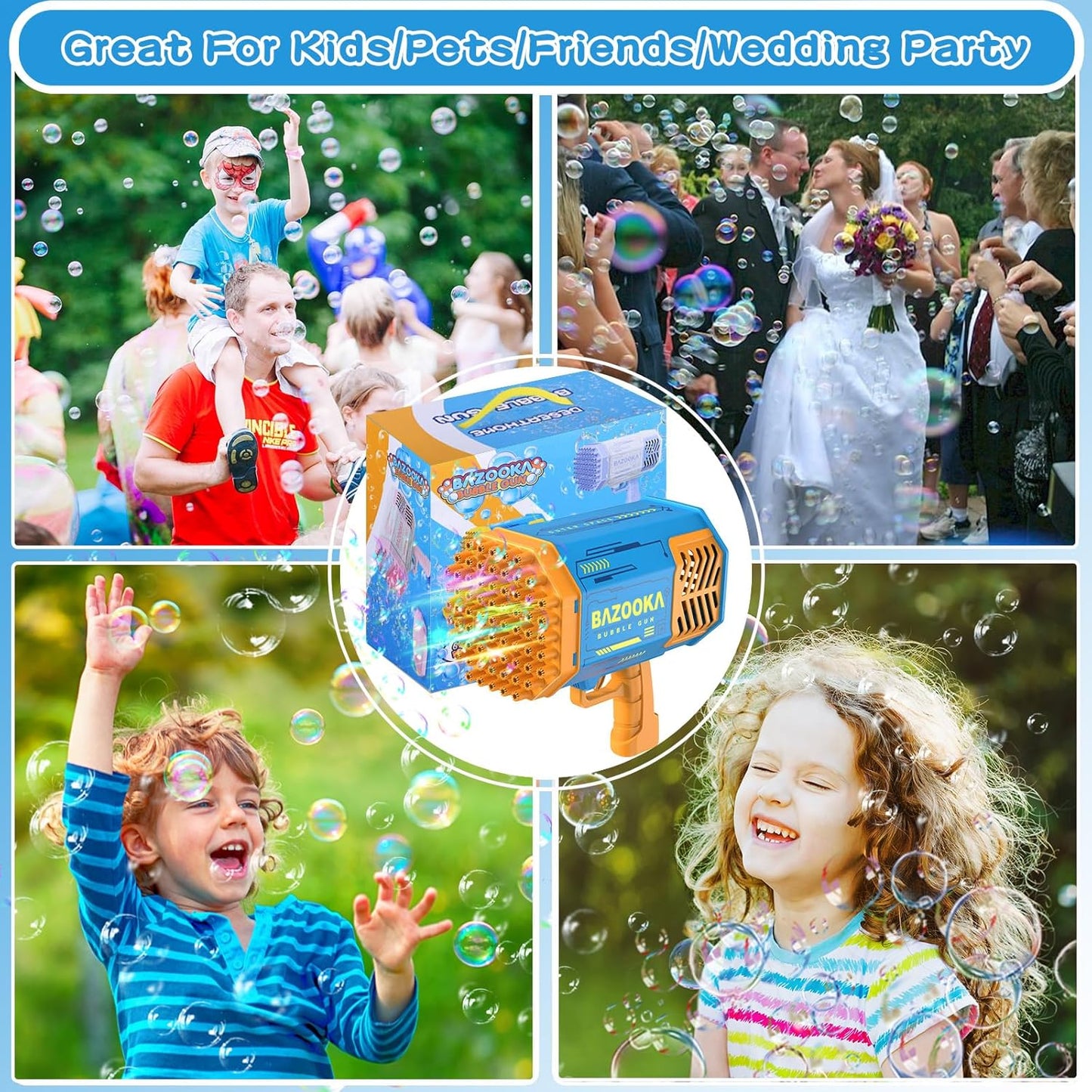 Bubble Gun, 69 Holes Bubble Machine Bubbles Kids Toys for Boys Girls Age 3 4 5 6 7 8 9 10 11 12 Year Old, Summer Outdoor Toy Birthday Wedding Party Halloween Favors