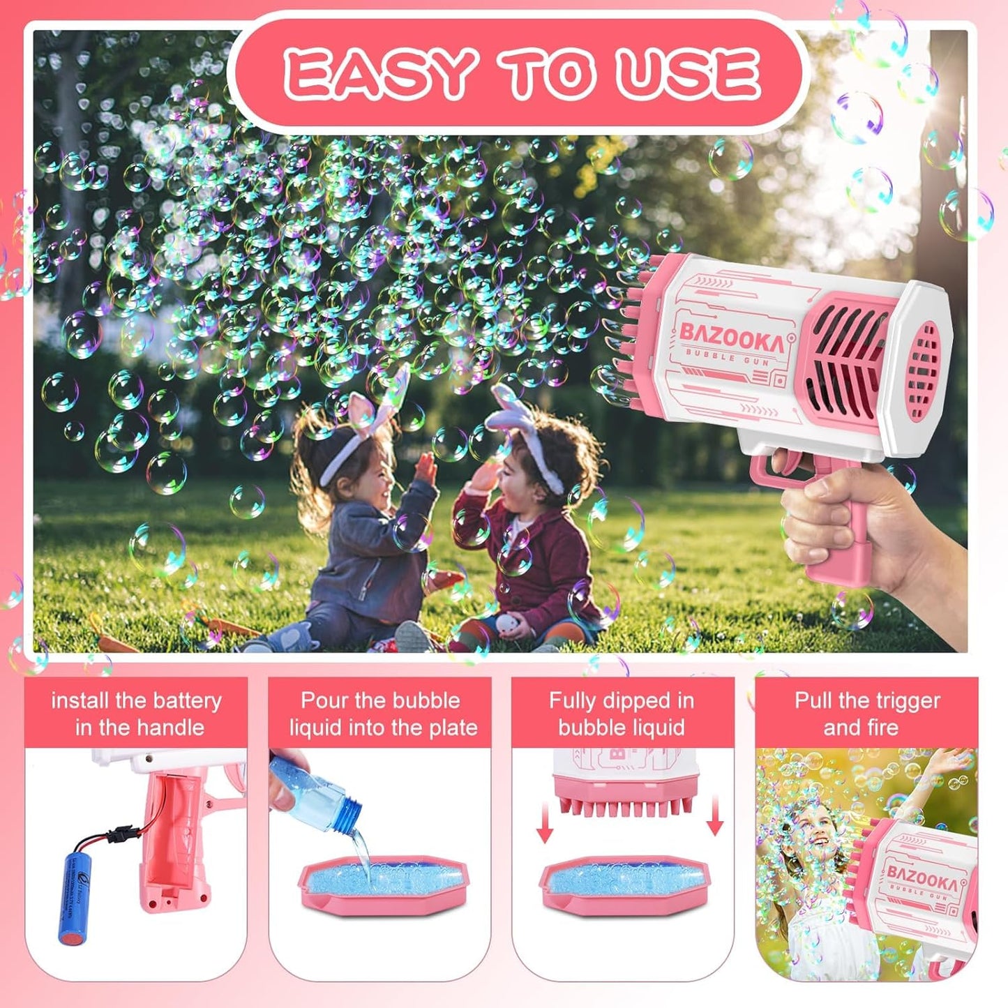 Bubble Gun, 69 Holes Bubble Machine Bubbles Kids Toys for Boys Girls Age 3 4 5 6 7 8 9 10 11 12 Year Old, Summer Outdoor Toy Birthday Wedding Party Halloween Favors