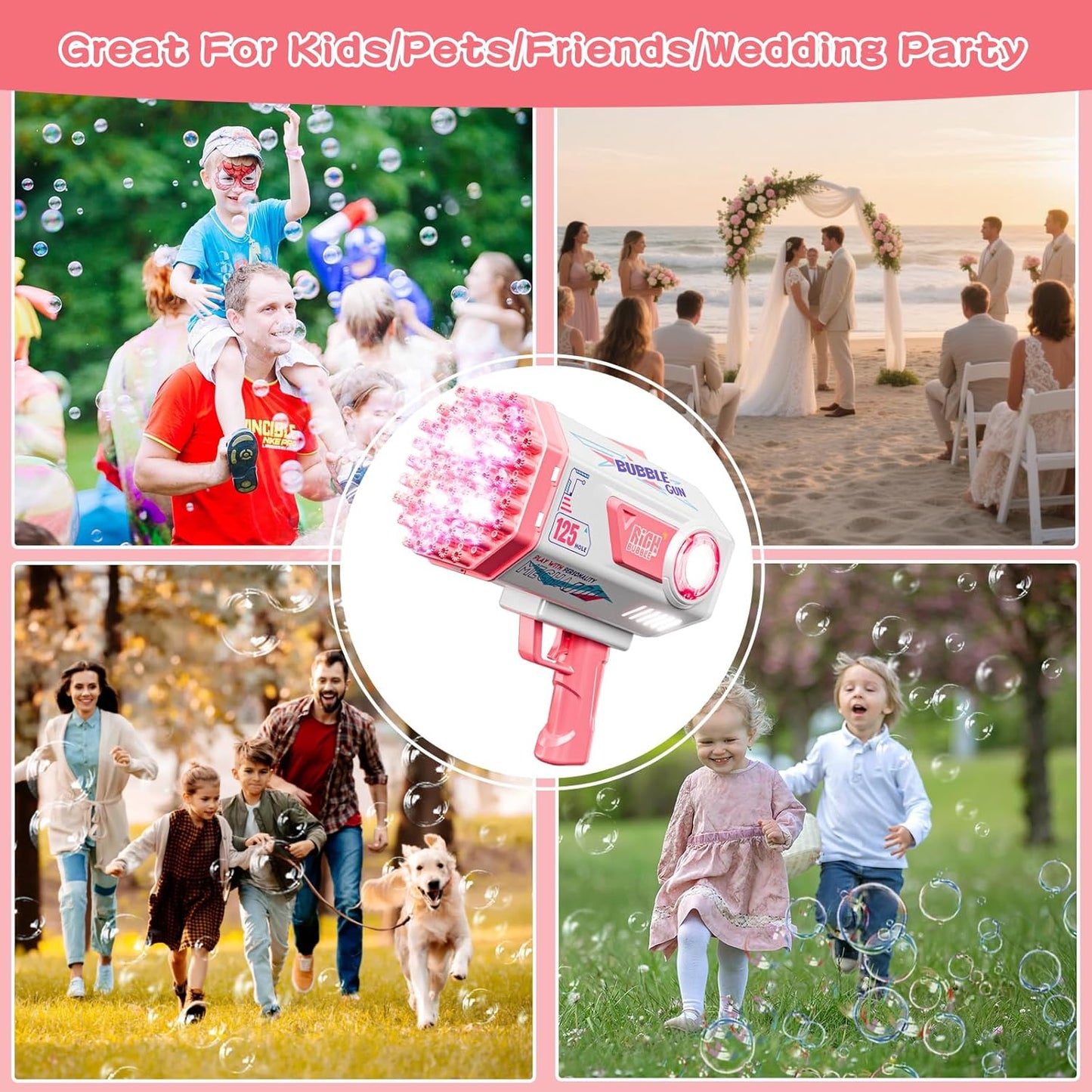 Bubble Gun, 69 Holes Bubble Machine Bubbles Kids Toys for Boys Girls Age 3 4 5 6 7 8 9 10 11 12 Year Old, Summer Outdoor Toy Birthday Wedding Party Halloween Favors