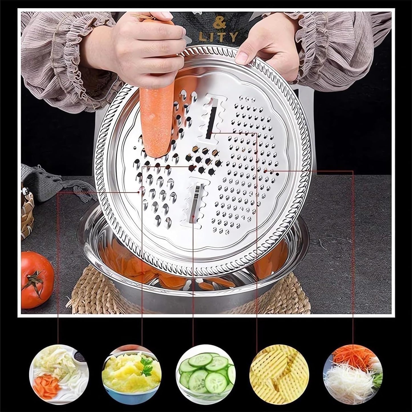3-in-1 Multifunctional Stainless Steel Slicer – Grater, Chopper, & Julienne Slicer for Easy Meal Prep 🍏🍝🍕